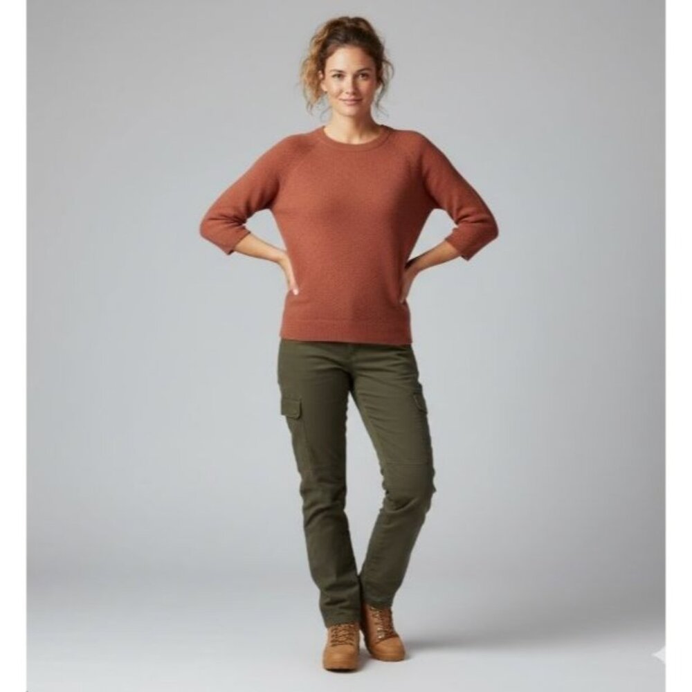Hesperios Long Sleeve Womens XS Baby Alpaca Knit Pullover Sweater Burnt Orange